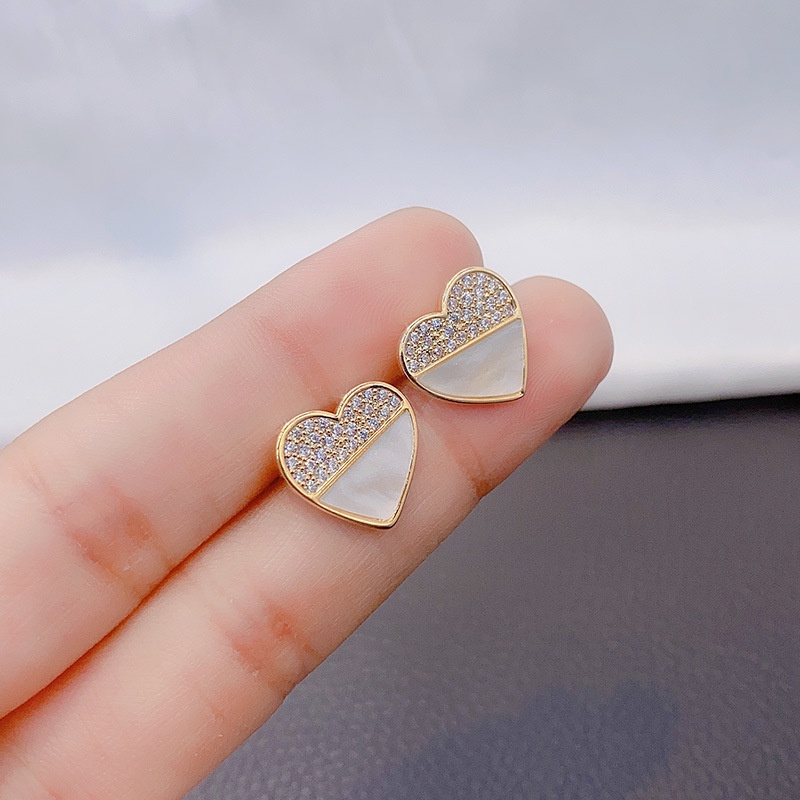 S925 Jarum Perak Korea Unik Micro-Hias Shell Cinta Sederhana Peach Hati Trendi Unik Anting Earrings Wanita