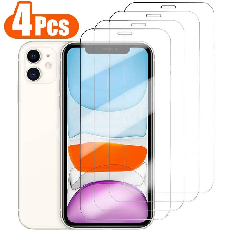 4pcs Kaca Pelindung Nyala Untuk iPhone 14 13 12 11 Pro MAX Plus Mini Pelindung Layar Tempered Glass Untuk iPhone X XS MAX XR 7 8 6 6S Plus SE 2022 2020 14Plus 13Mini 12Mini Glass