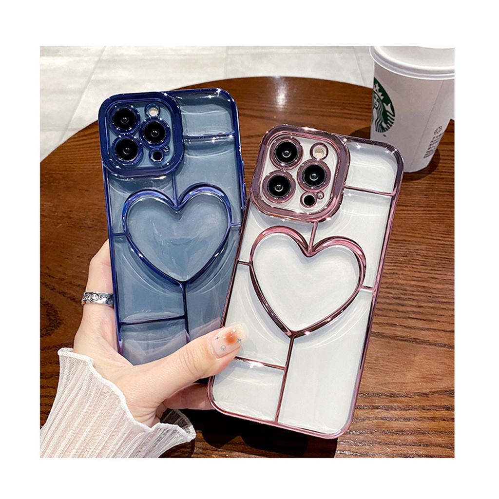 Mewah 3D Cinta Transparan Case iPhone 14 Pro Max Plus Case iPhone 13 11 12 Pro Max Tertutup Penuh Anti-Vibrasi Airbag Perlindungan Silikon Lembut Penutup Belakang