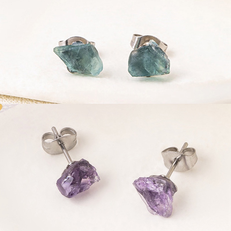 Anting Amethyst Alami Tidak Teratur Vintage Ungu Anting Stud Batu Kristal Untuk Wanita Perhiasan Minimalis