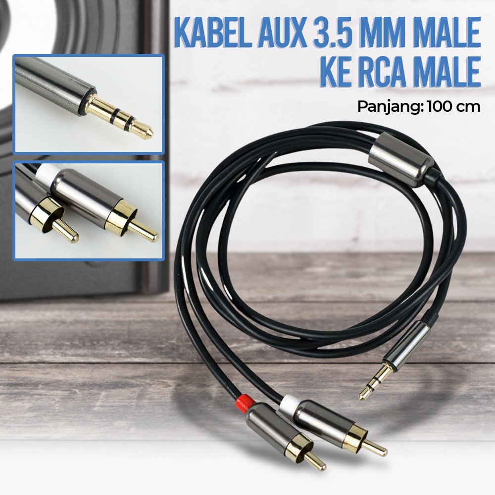 FONKEN Kabel AUX 3.5 mm Male ke RCA Male 100 cm - R1 - Black