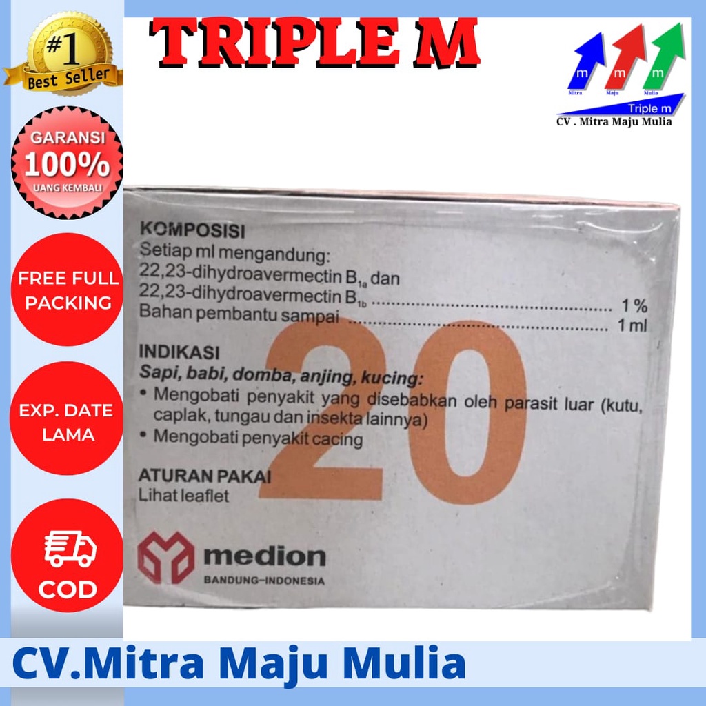 WORMECTIN 20 ml ANTI PARASIT LUAR DAN DALAM 1 DUS isi 12 botol
