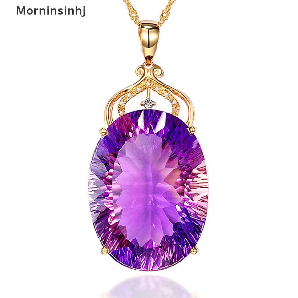 Mornin Fashion Perak Amethyst Kalung Emas Rantai Liontin Wanita Perhiasan Pernikahan id