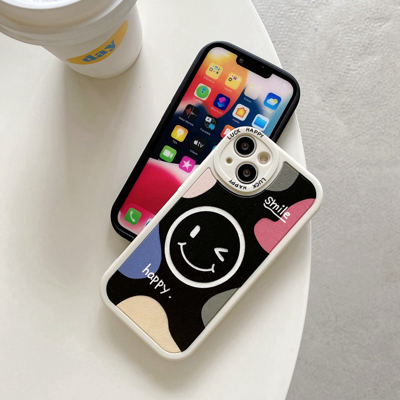 Smile Soft Case Hitam OPPO A9 A5 A31 A53 A33 2020 A7 A5S A12 A11K F9 F11 A15S A35 A52 A92 A54 A36 A96 A83 A57 A3S A16 A1 Pro Reno 3 5 6 7Z 9 senyum Bahagia