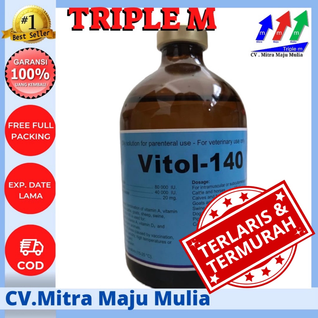 Vitol 140 isi 100ml Original - Vitamin ADE Perbaiki Kondisi dan Produktivitas Hewan