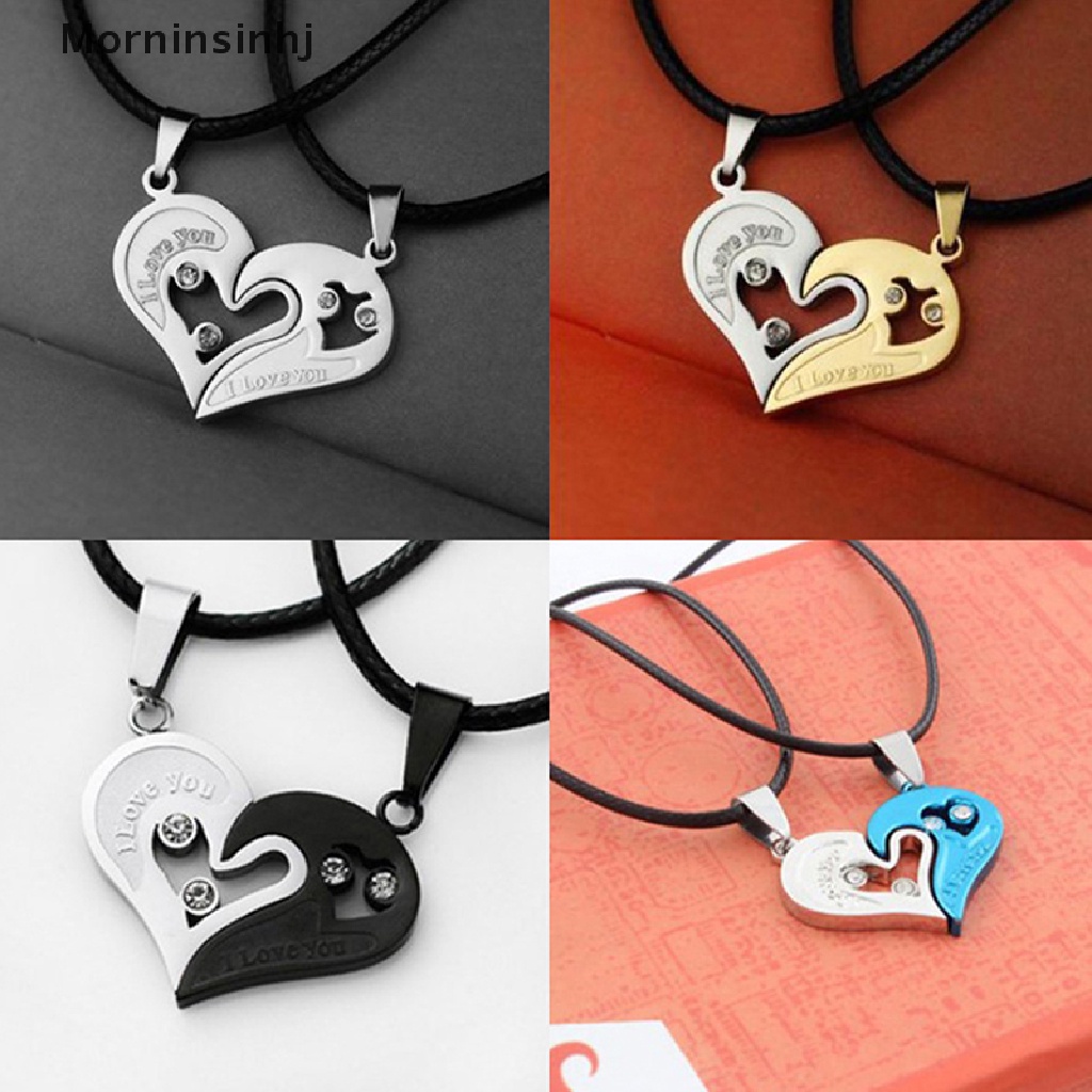 Mornin 1pasang Fashion Pasangan Bentuk Hati I Love You Pendant Necklace Untuk Wanita Pria Splice Friendship Necklaces Romantic Jewelry Gift id