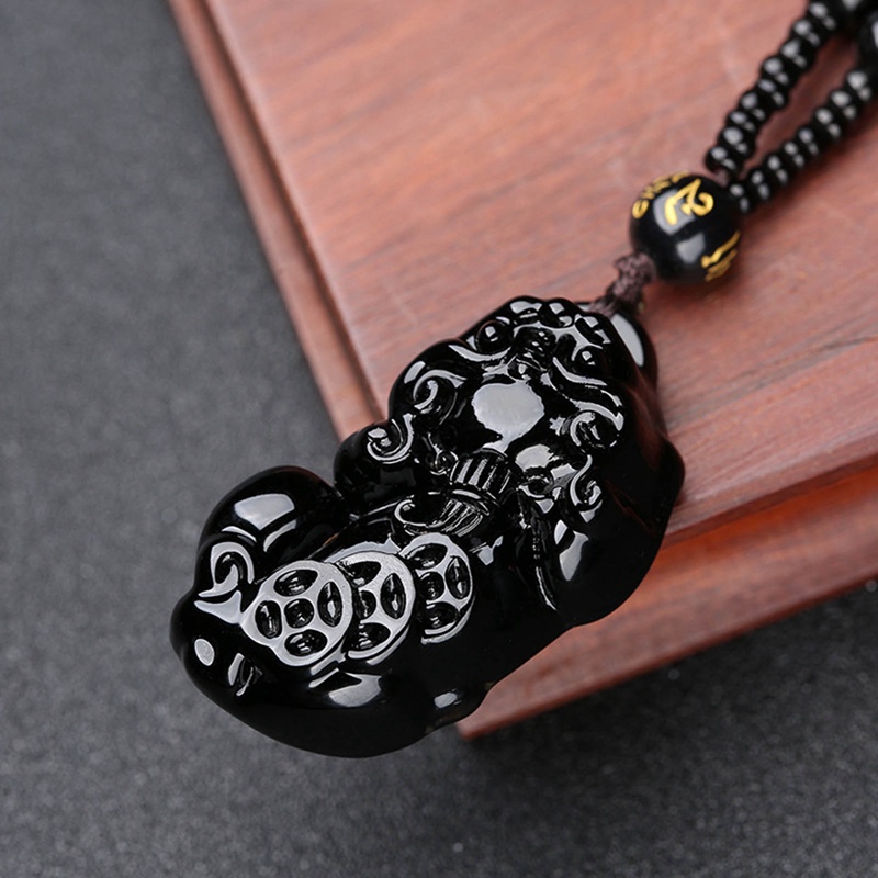 Pixiu Hitam Liontin Tas Uang Kalung Pria Aksesoris Perhiasan Wanita Liontin Hadiah Batu Giok Pi Xiu Fashion Charms Jewelry Couple Necklace