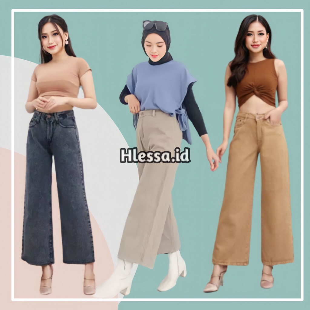 CELANA PANJANG MOZZA KULOT CULLOTE WANITA CEWEK JINS JEANS HIGHWAIST HIGH WAIST LOOSE JUMBO PINGGANG KARET KEKINIAN PREMIUM MURAH WARNA HITAM PUTIH KHAKI MOCCA SNOW BLACK LIGHT DARK BLUE LATTE MEDIUM