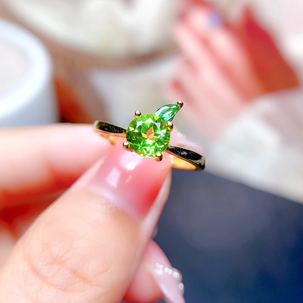 Goldkingdom Aksesoris Perhiasan Fashion Ready Stock Live Drainase Baru Apel Segar Dan Halus Setelan Cincin Berlian Kuning Mengacu Berlian Hijau Anting Warna-Warni Liontin Kalung.