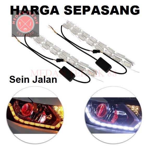 MEDANTEKNIK88 Lampu LED Alis Crystal Tear Mobil Motor Welcome 60CM 60 CM 2 Mode DRL Sein Jalan Sen R