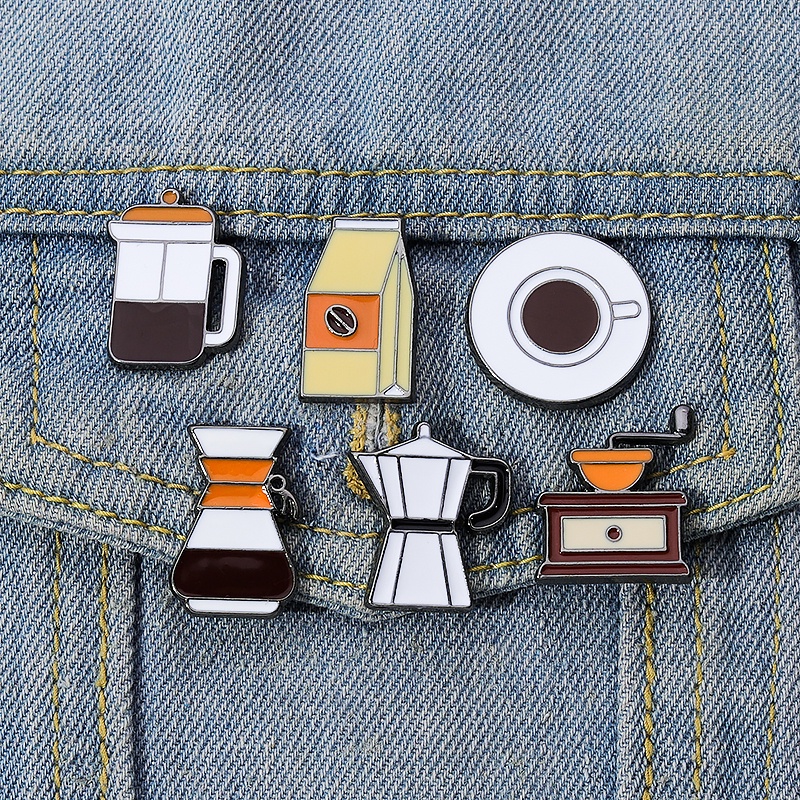 Coffee Series Enamel Pin Teko Kopi Cangkir Bros Lencana Tas Pakaian Lapel Pin Kartun Perhiasan Vintage Untuk Teman