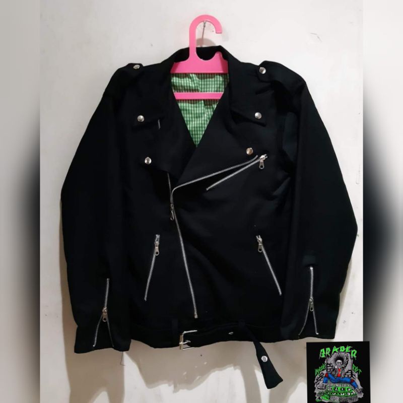 cod free stiker dan emblem jaket dobel kerah bahan kanvas tebal,jaket werpack,jaket ramones,jaket pa