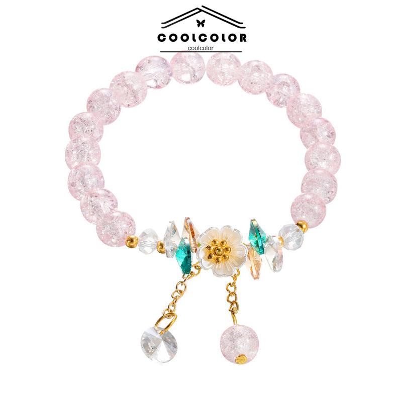 COD❤️ Korea Krystal Bunga Gelang Manik-Manik  Desain Gelang Colorful Aesthetic Elegan Untuk Anak Perempuan Dan Wanita- cl