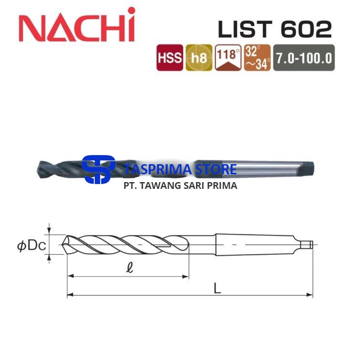 L/N 602 Mata Bor 35.5 NACHI Drill Bit 35.5mm MT4 Taper Shank Twist 35