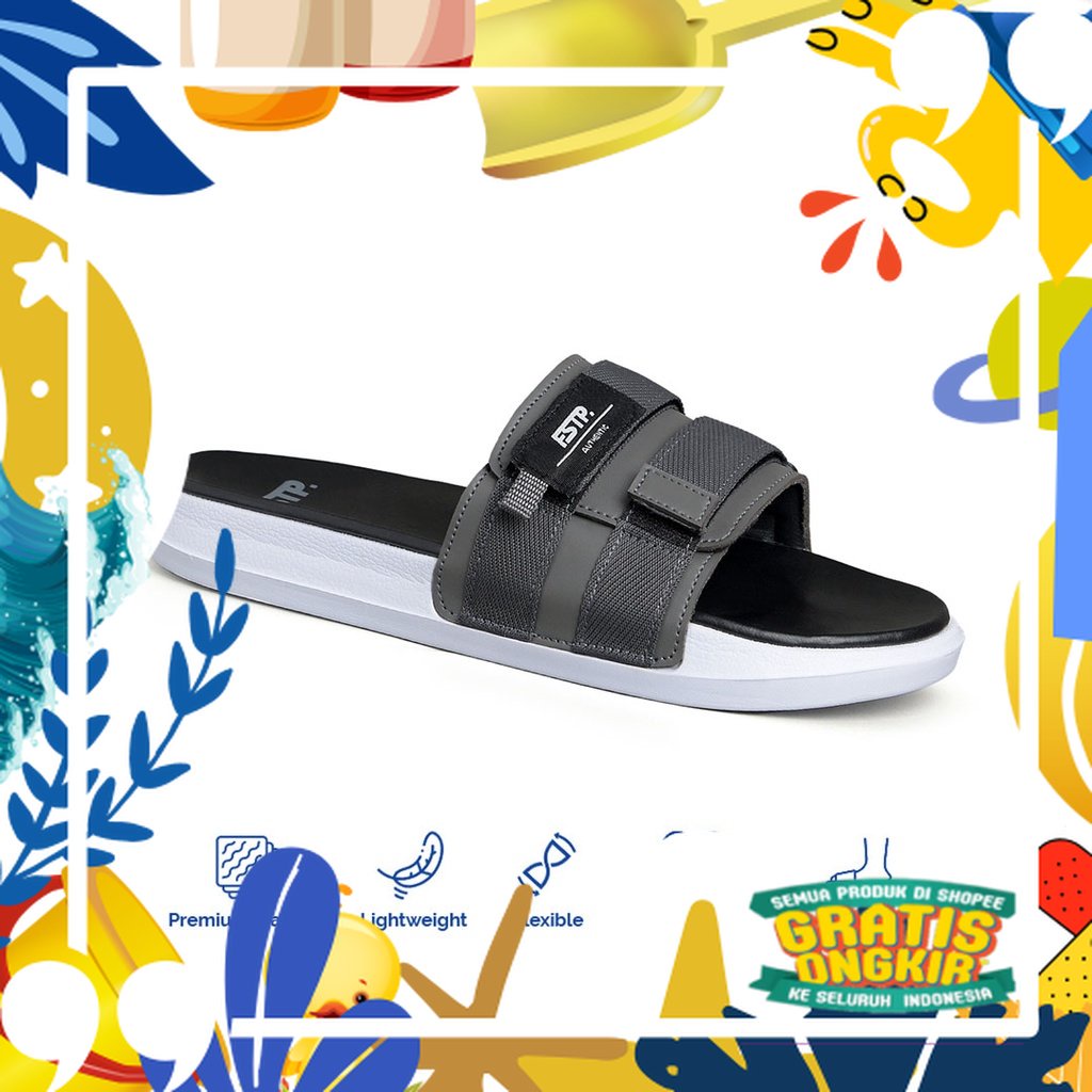 Footstep Footwear Sandal Slide Pria Wanita Stereo Grey White Sandal Slip/ merah putih biru polos