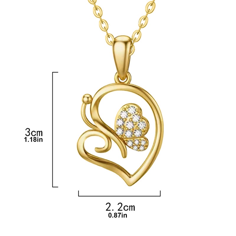 Vintage Warna Emas Hati Kupu-Kupu Kalung Liontin Fashion Rantai Chokers Necklace Untuk Wanita Cubic Zirconia Jewelry