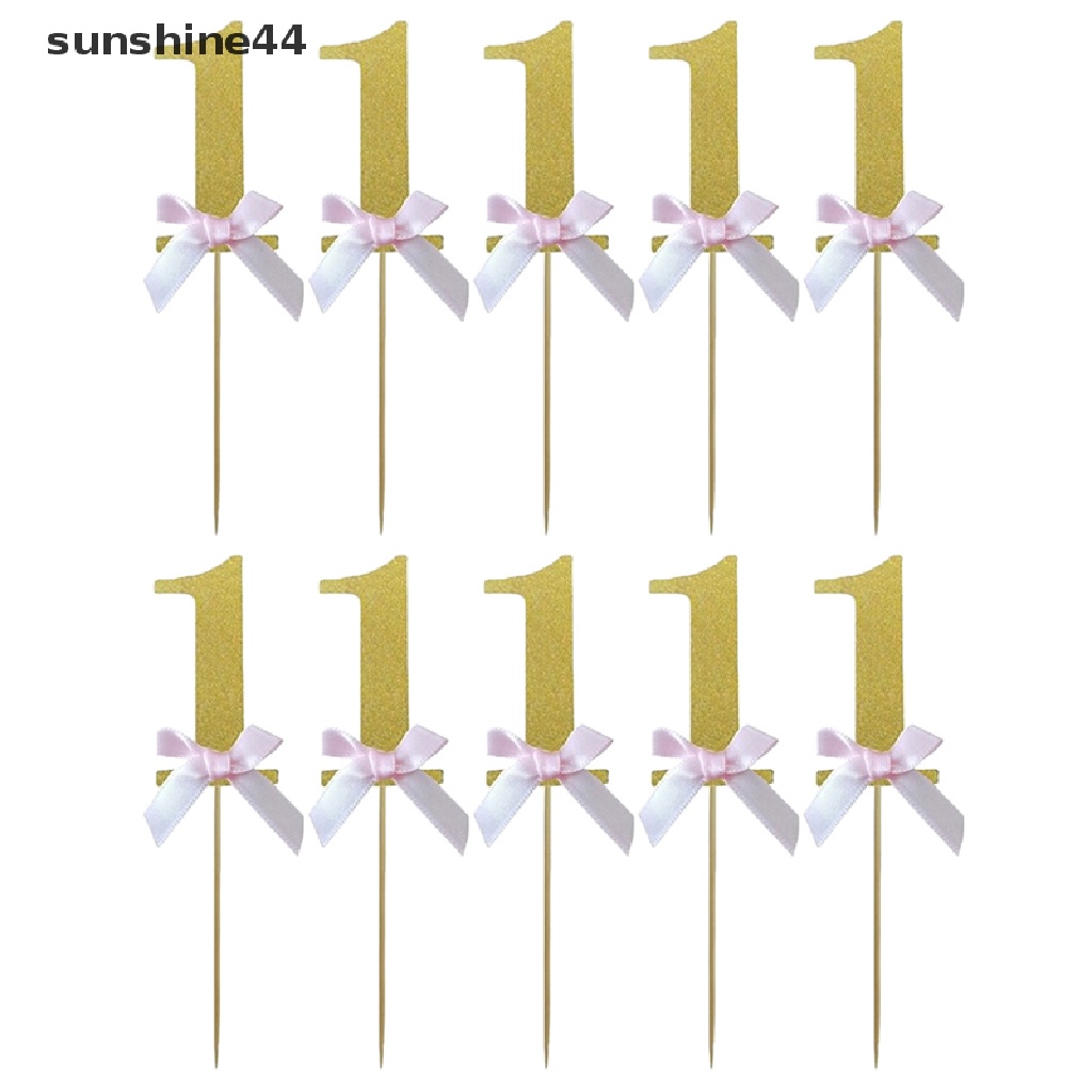 Sunshine 10Pcs Kertas Kue Cupcake Toppers First Boy Girl Dekorasi Pesta Ulang Tahun ID