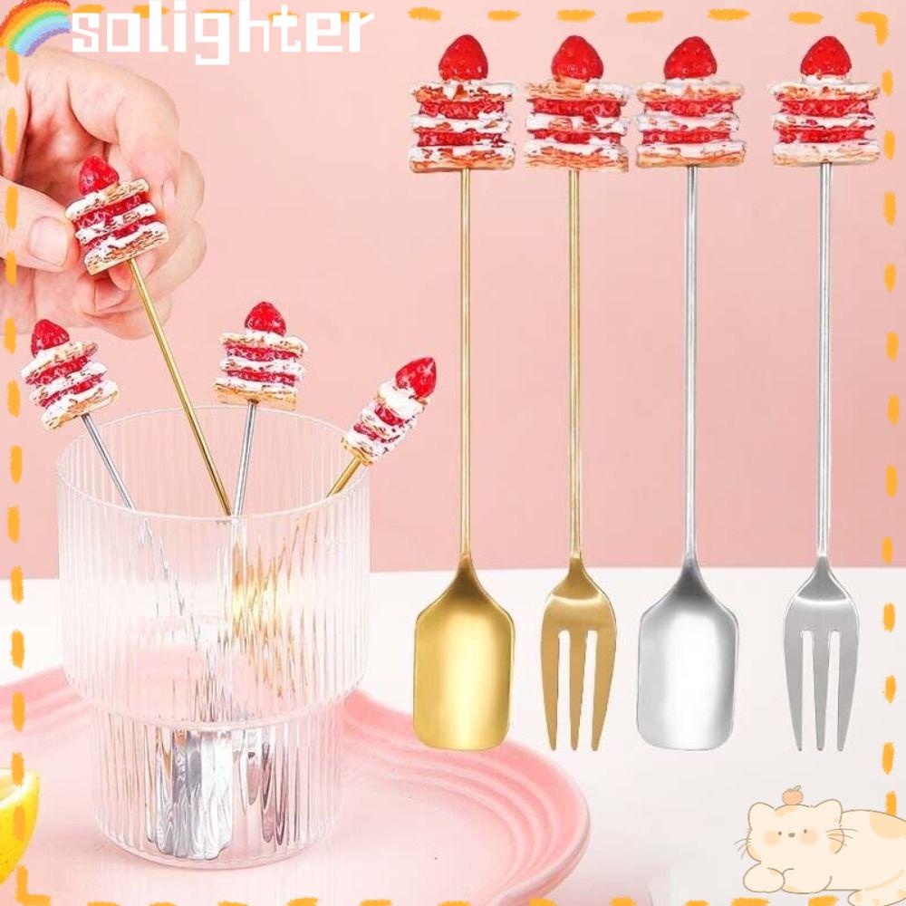 Solighter Set Alat Makan Kreatif Lucu Kartun Kue Kopi Dessert Teh Es Krim Stainless Steel