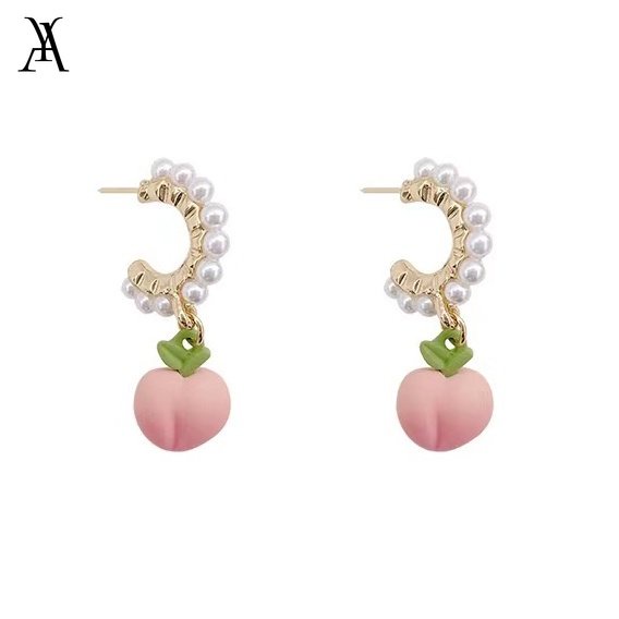 AY(CN) Anting Hoop Hias Mutiara Warna Pink Peach Gaya Korea Untuk Wanita