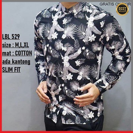 KEMEJA PRIA BATIK LENGAN PANJANG HEM BAHAN KATUN HALUS 40S LBL 529 JAKARTA