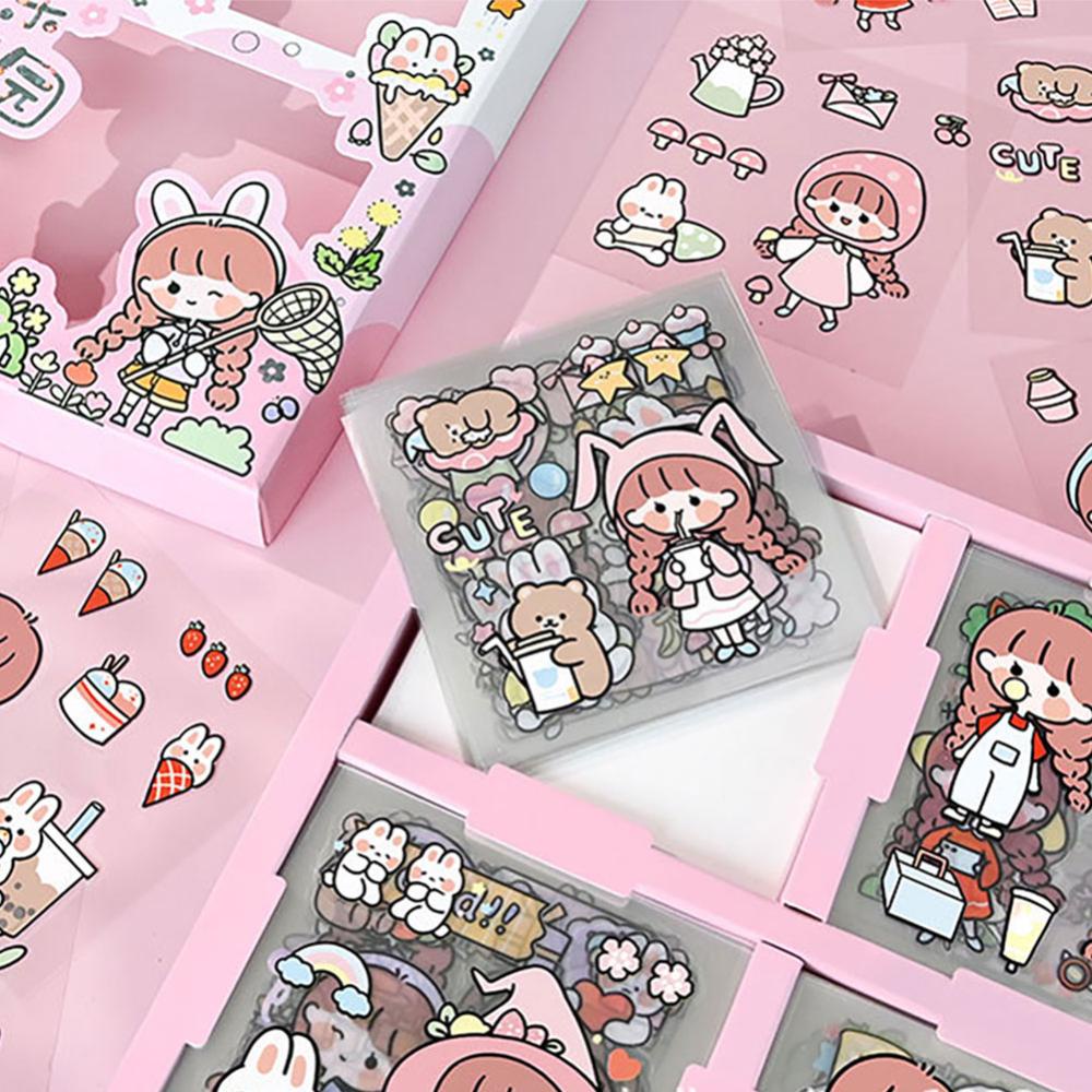 Timekey 20/100PCS Gaya Korea PVC Kepribadian Tangan Akun Kartun Lucu Laser Tahan Air Stiker DIY Bahan Kawaii Stiker Anak P9R4