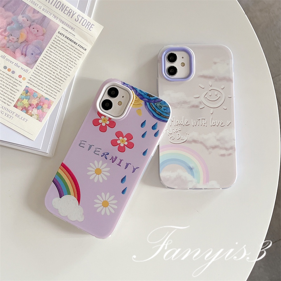 Compatible For iPhone 14 13 12 11 Pro Max XS Max XR X XS 8 7 6 6s Plus SE 2020 Kompatibel Untuk 3 In1 Awan Pelangi Phone Case Soft Cover Pelindung