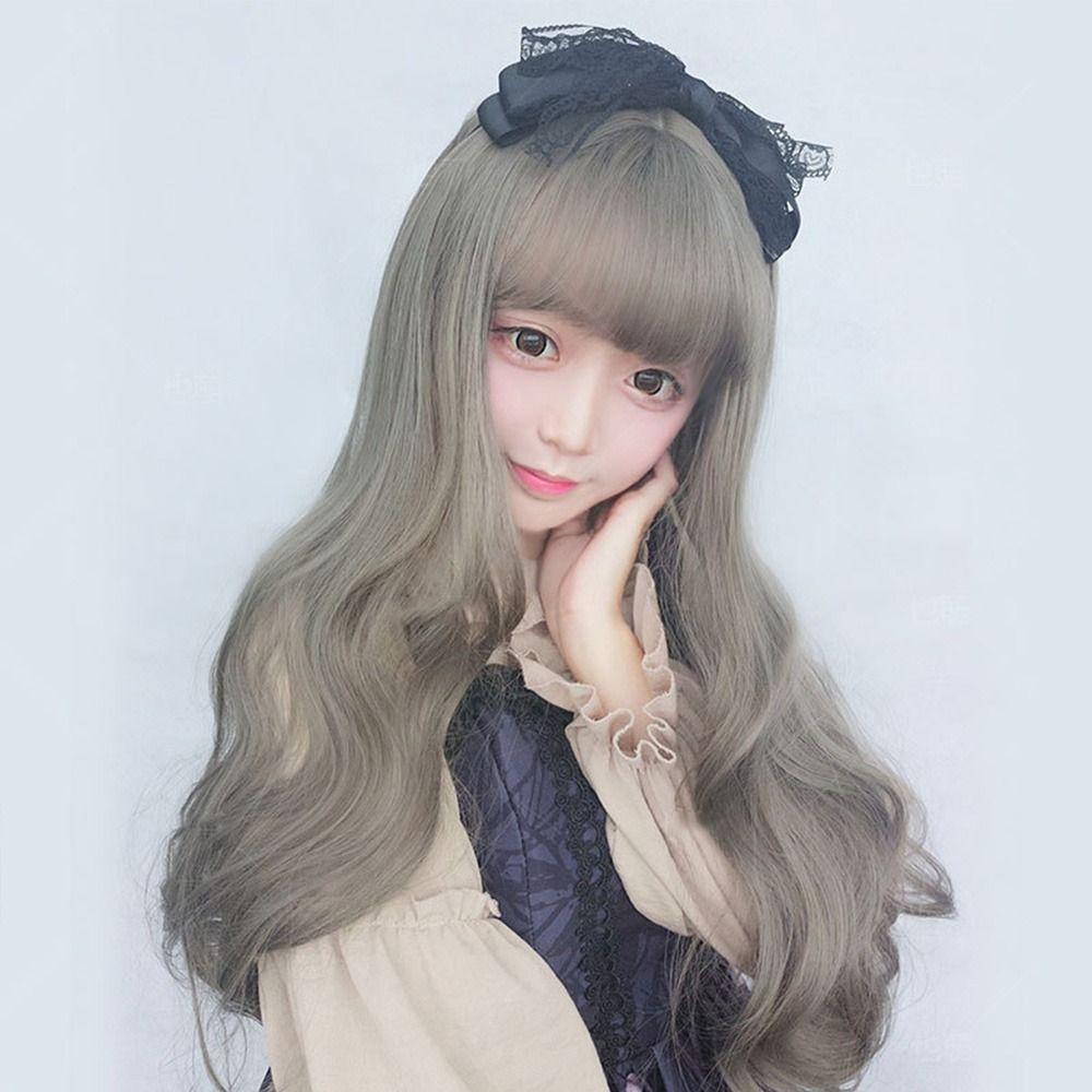 R-FLOWER Wig Rambut Palsu Wanita Rambut Palsu Full Wig Pesta Pink Muda Coklat