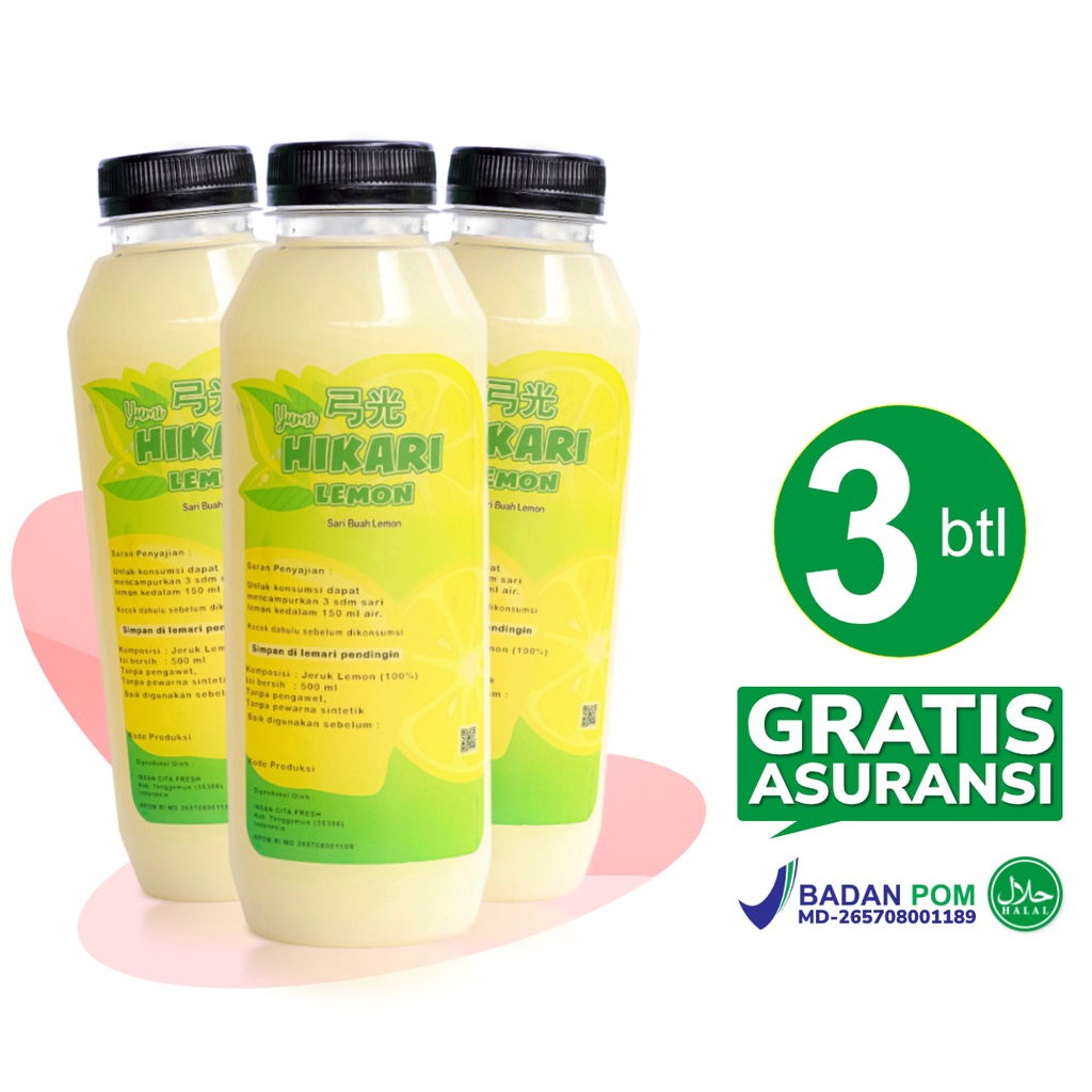 

Hikari Lemon 500ml Paket 3 Botol - Sari Lemon Asli BPOM dan MUI untuk Daya Tahan Imun Tubuh Diet Detox Suplemen Pelangsin