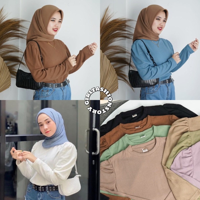 BEFAST - ZFS OOTD WANITA KAOS ANISA / KELLY POPUFF WAFFLE TOP / Atasan Wanita Lengan Panjang / Tshirt Polos / Pakaian Wanita Casual / Outfit Dauly Remaja ABG Terlaris / Longslevee Wanita Terbaru Bahan RIB