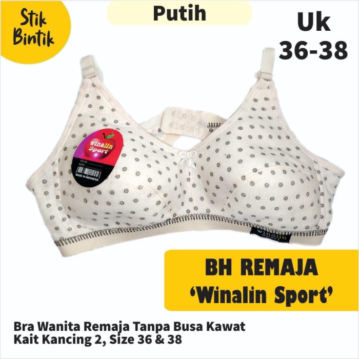 BH/BRA SPORT WANITA BINTIK TANPA BUSA DAN KAWAT UK 36 PUTIH - Putih