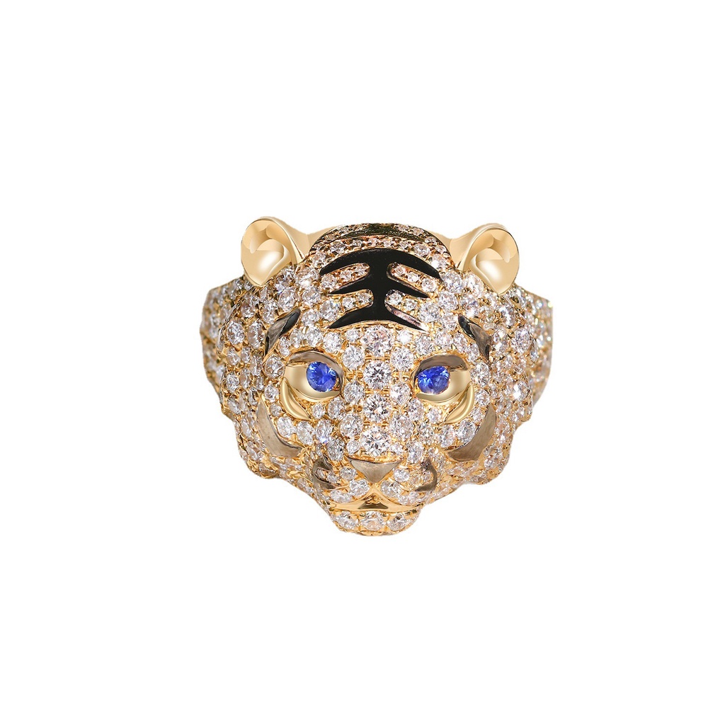 Aksesoris Perhiasan Fashion Goldkingdom Ready Stock Aksesoris Perhiasan Fashion Goldkingdom Ready Stock Desain Industri Berat Micro Studded Berlian Mendominasi Harimau Cincin Perempuan