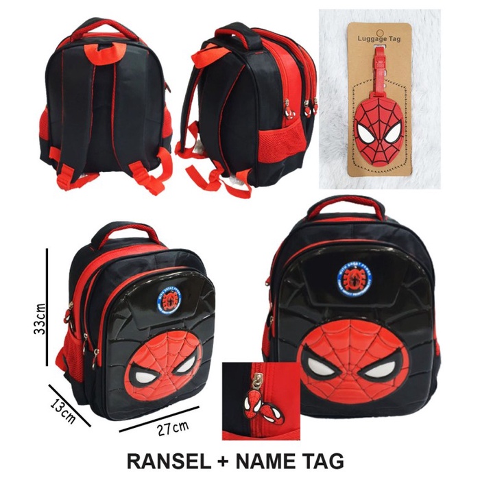 Tas Ransel Sekolah TK Laki SPIDERMAN Alucard 3Res IMPORT + NAME TAG