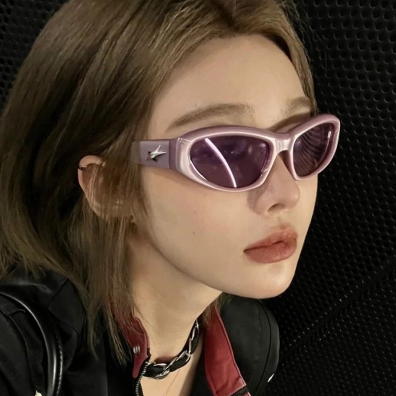 Cat Eye Y2K Cyberpunk Kacamata Hitam Wanita Pria Pentagon Langit Berbintang Tren Tech Sense Personality Glasses