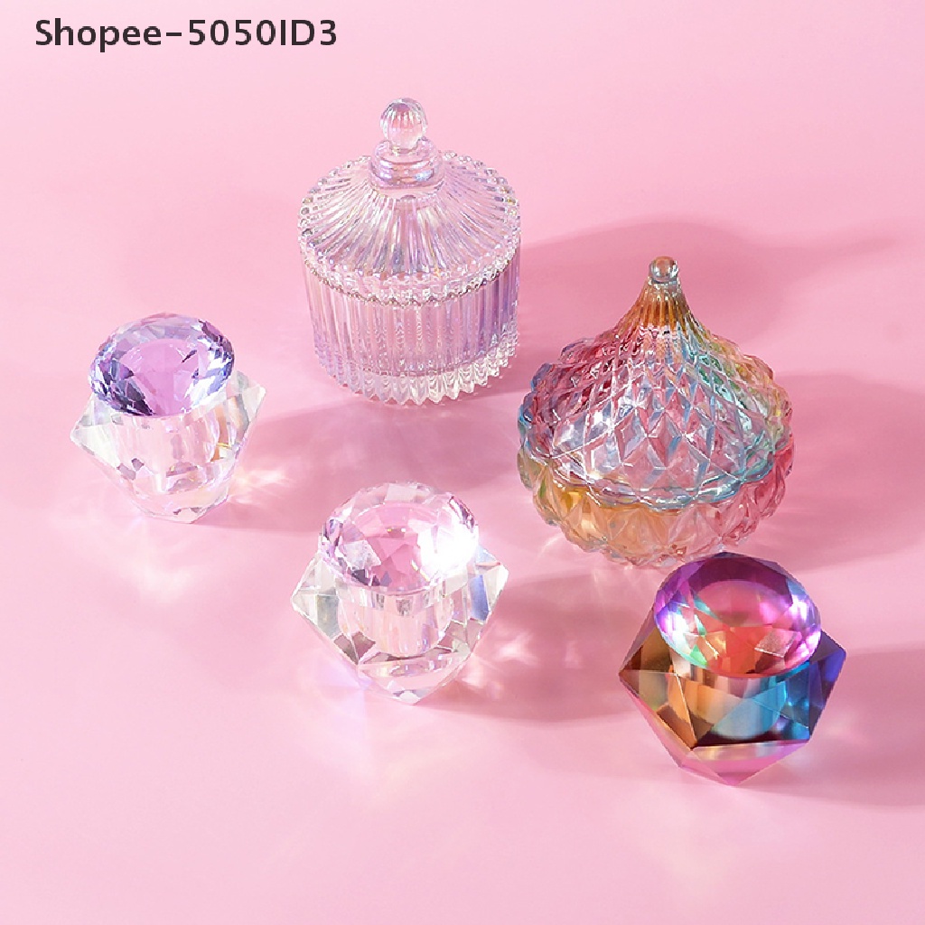 [HOT] Square Cup Acrylic Liquid Dish Rain Crystal Gelas Kaca Mahkota Bening Dengan Tutup [ID]