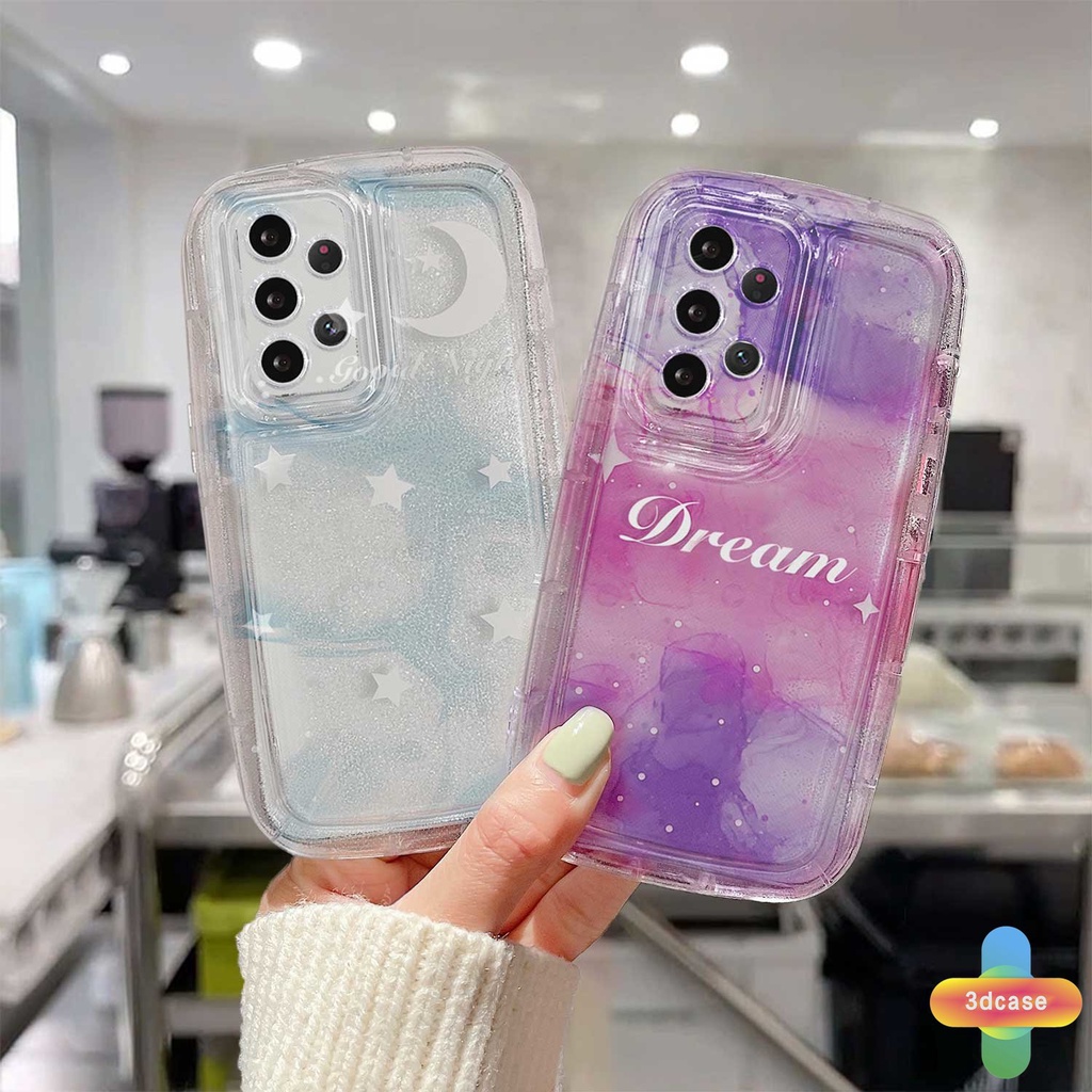 Pasangan Soft Case Bening Untuk Samsung A13 A03 A22 A32 A14 A52 A12 A04 A04S A23 A03S A50 A02S A20 A50S A30S A52S A30 M12 M22 M32 A125 A14 LTE A13 Lie A037F F12 M04 M10S M02S A025 A205 F02S Fantasi Langit Berbintang Bintang Bulan Shockproof Airbag Cover