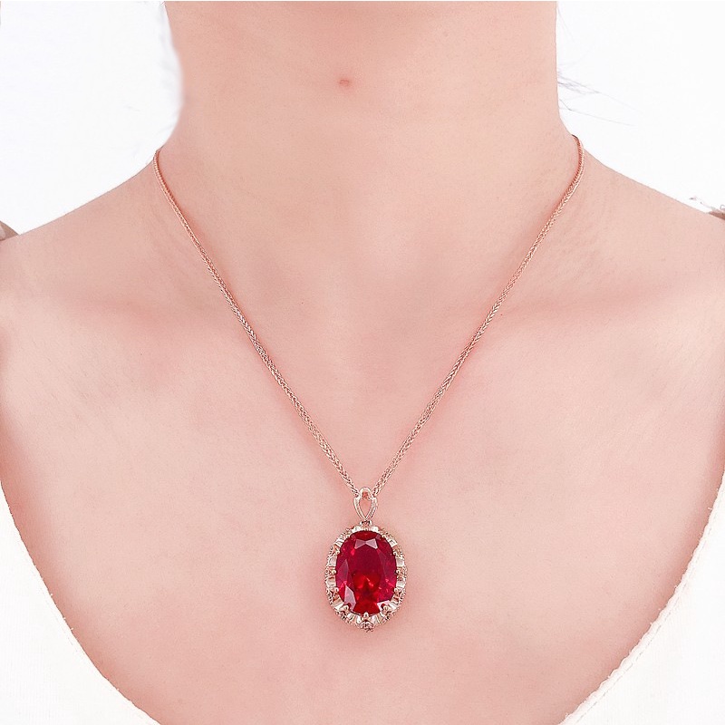 Goldkingdom Fashion Perhiasan Aksesoris Ready Stock Merpati Darah Merah Berongga Melalui Bunga Micro Set Liontin Berlapis Rose Gold Mewah Pertunangan Kalung Perempuan