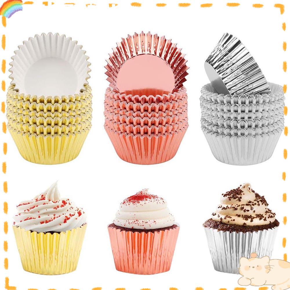 Solighter Cake Cup Kitchen Accessaries Gold/Silver Alat Dekorasi Kue Aluminium Foil Liner Muffin Kotak