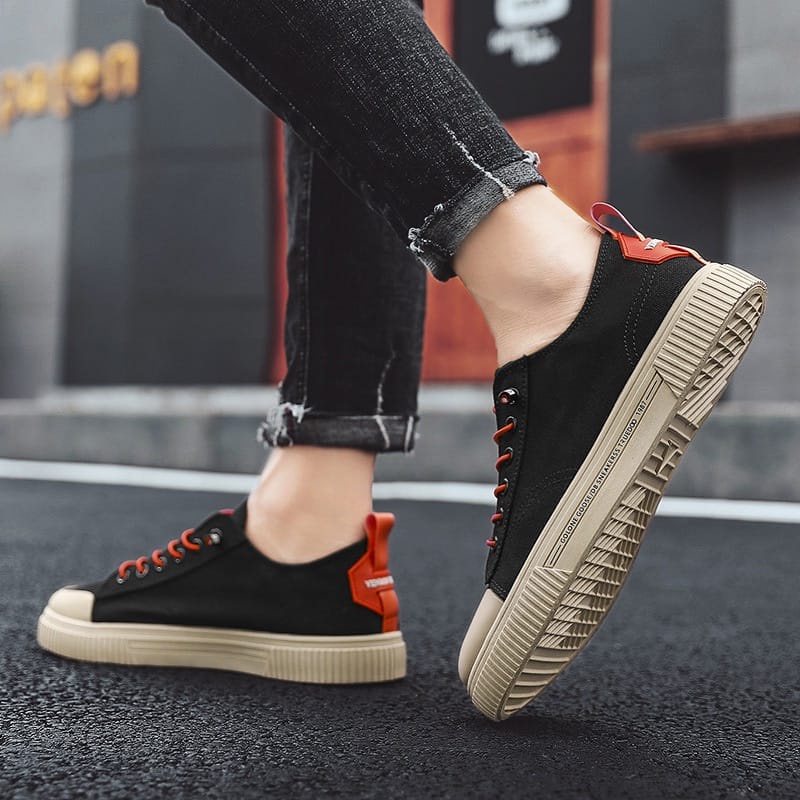 SHOEGALLERY LV0234 Sepatu Sneakers Hitam Kanvas Pria Import Trend Terbaru