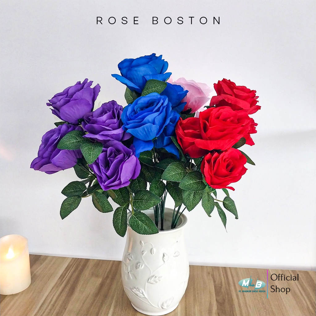MLB Bunga Mawar Artificial Rose Boston Tangkaian 5 Cabang Hiasan Dekorasi Buket Pelaminan
