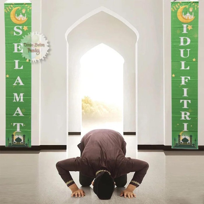 Dekorasi Banner Selamat Idul Fitri / Hiasan Lebaran Spanduk Hijau