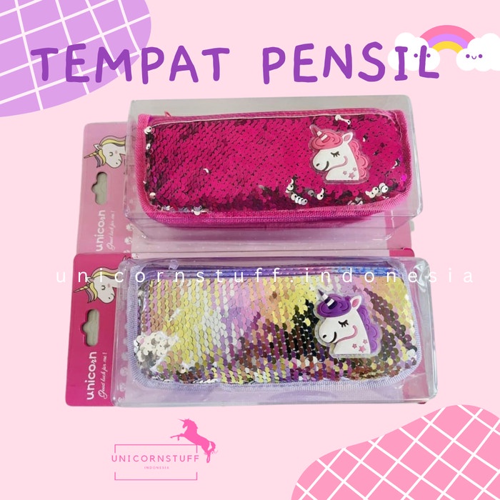 Tempat Pensil Unicorn Sequin Anak Cewek Blink Alat Tulis Perempuan