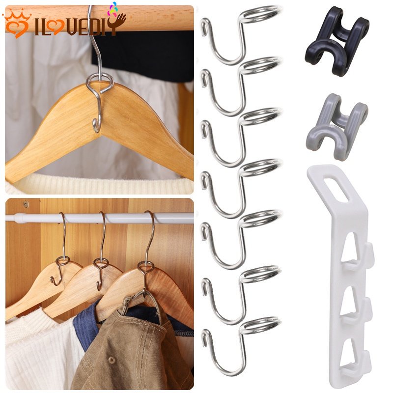 [Unggulan] Bantalan Kuat Rak Pengering Lemari Hemat Ruang Organize Alat Anti-slip Handbag Topi Kunci Rak Dapat Ditumpuk S-type Hanging Pegs Clothes Hanger Connecting Hooks