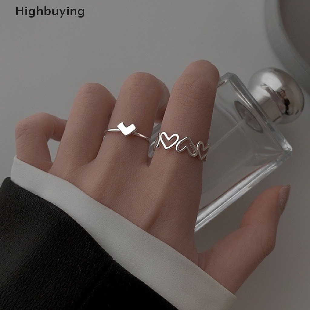 Hbid 2PCS Fashion Berongga Keluar Cinta Hati Cincin Kepribadian Geometris Cincin Pembukaan Cincin Niche Jari Telunjuk Cincin Fashion Perhiasan Hadiah Rings Glory