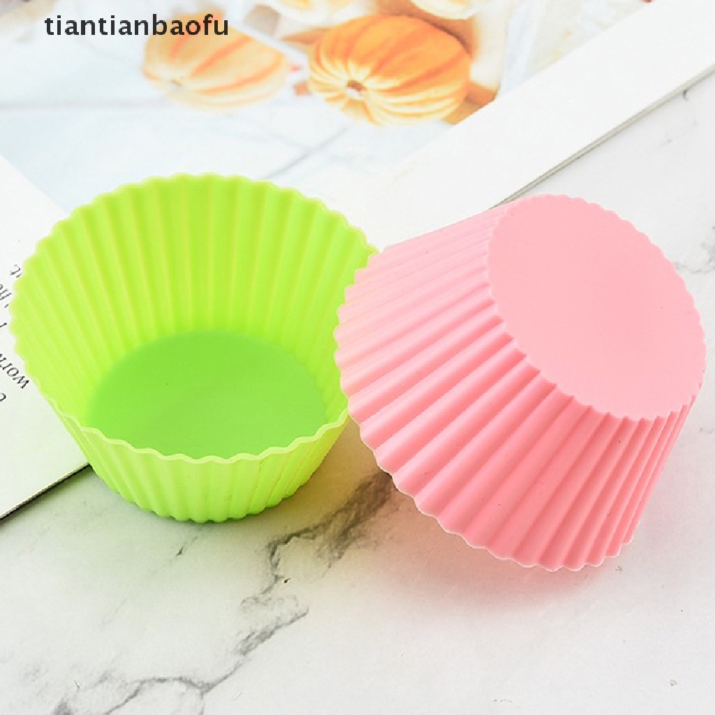 [tiantianbaofu] 7 Pcs/lot Silikon Kue Cup Bulat Berbentuk Muffin Cupcake Cetakan Kue Perlengkapan Masak Dapur Rumah Kue Decorag Tools Butik