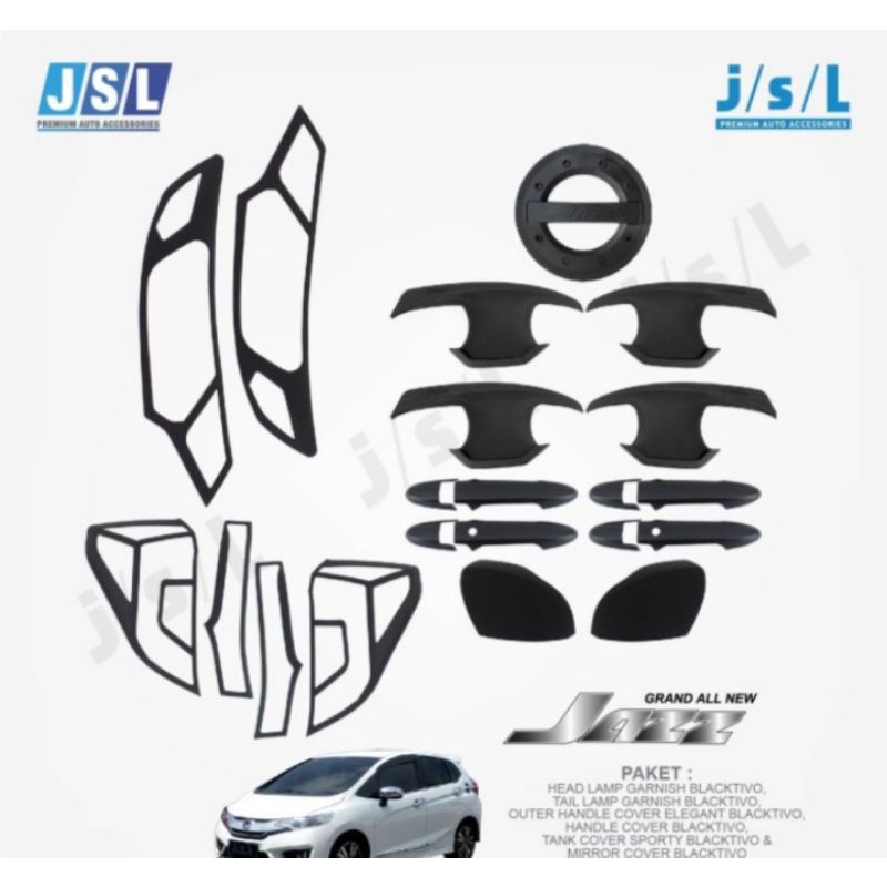 paket garnish outer handle tank cover spion hitam doff Honda grand jazz 2014-2024 Variasi mobil