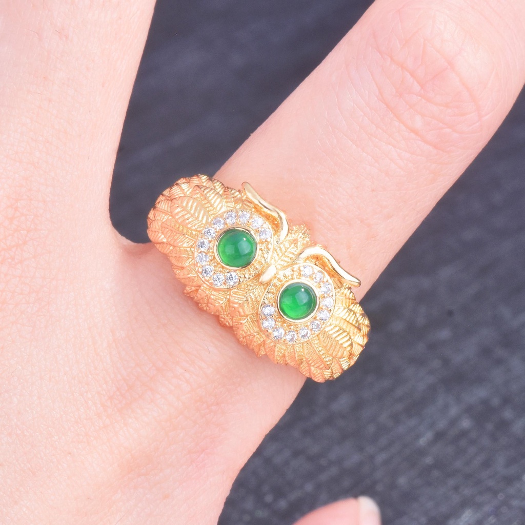 Goldkingdom Fashion Perhiasan Aksesoris Ready Stock Gaoding Jewelry Owl Cincin Giok Alami Kalsedon Burung Elang Pembukaan Cincin Harta Karun Warna-Warni