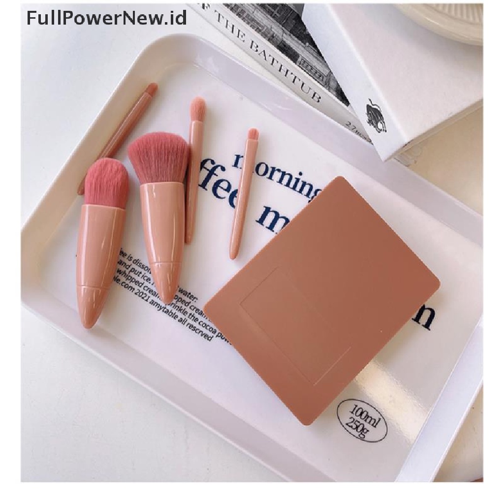 Power 5pcs Travel Makeup Brush Set Portable Kotak Penyimpanan Rambut Lembut Longgar Alat Makeup ID