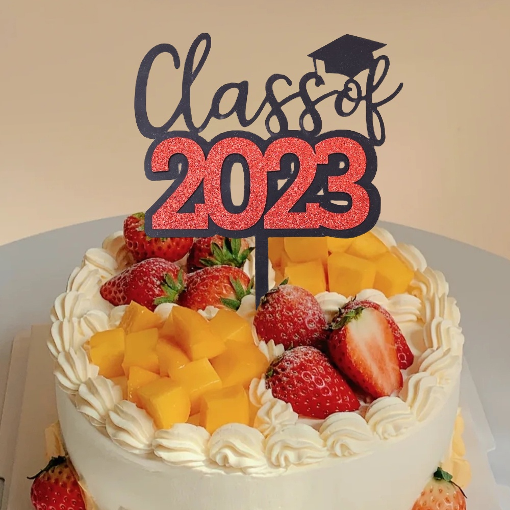 [Harga Grosir] 1pc Wisuda Congrats Acrylic Cake Toppers Congrats Kelas2023 Glitter Merah Hitam Kartu Sisipan Kue Perlengkapan Pesta Wisuda Baking Aksesoris