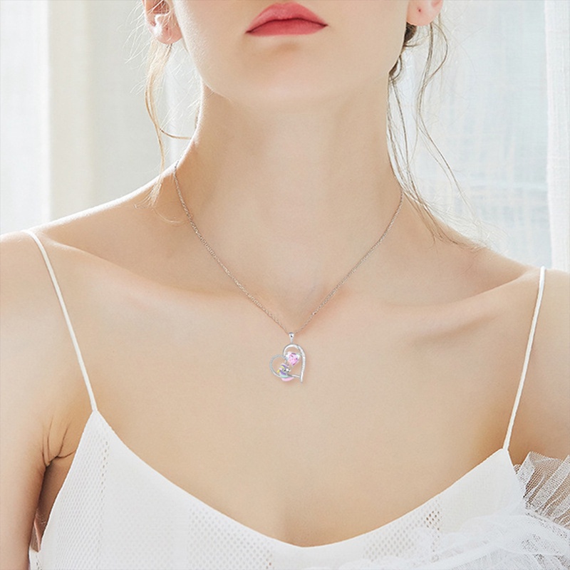 Unik Fashion Hati Unicorn Anak Kalung Untuk Wanita Hewan Kuda Pelangi Kristal Birthstone Liontin Hadiah Hari Kasih Sayang