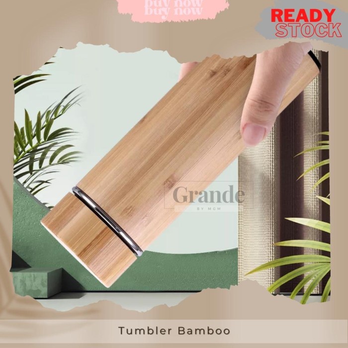 Tumbler stainless bamboo 500ml botol air bambu HANDLE vaccum flask